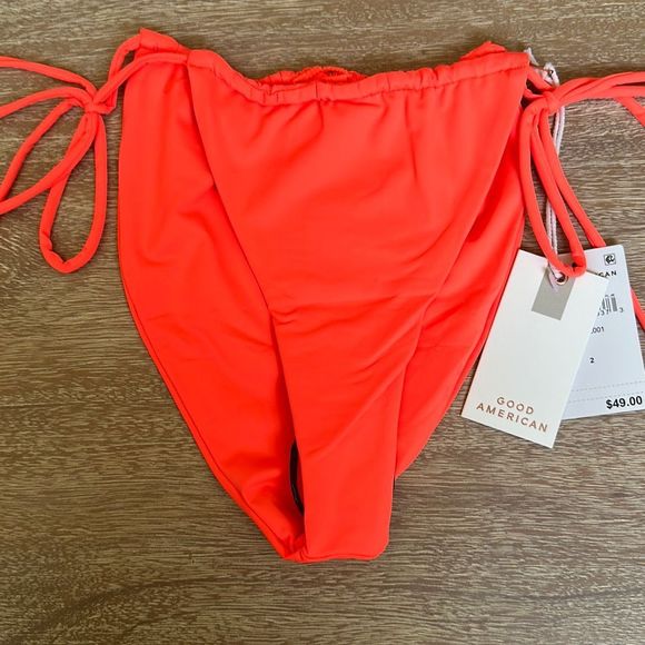 Good American Tiny Ties Bikini Bottom Hot Coral Size 2 - Picture 7 of 13